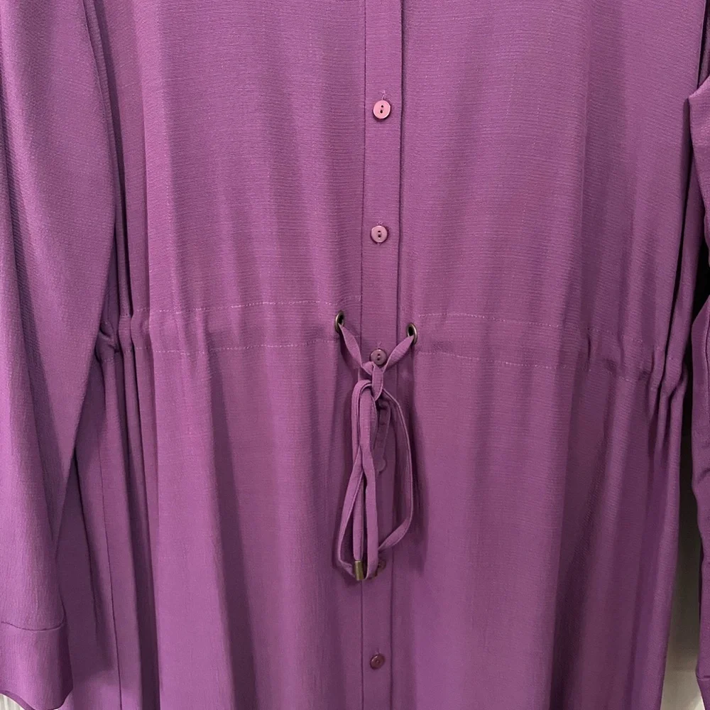 Eileen Fisher NWT Button-Front Long-Sleeve Drawstring Tencel Shirt Dress